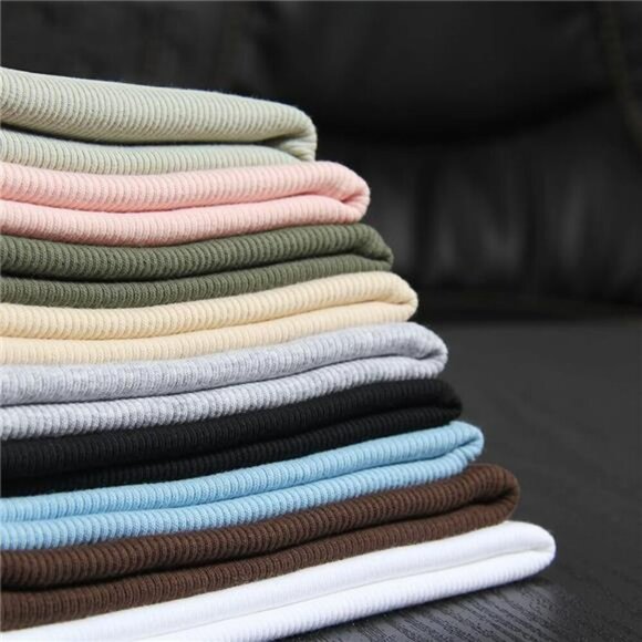 Womens Ribbed Fitted T Shirt Short Sleeve Crew Neck Stretchy Knit Top Tee - Picture 6 of 7